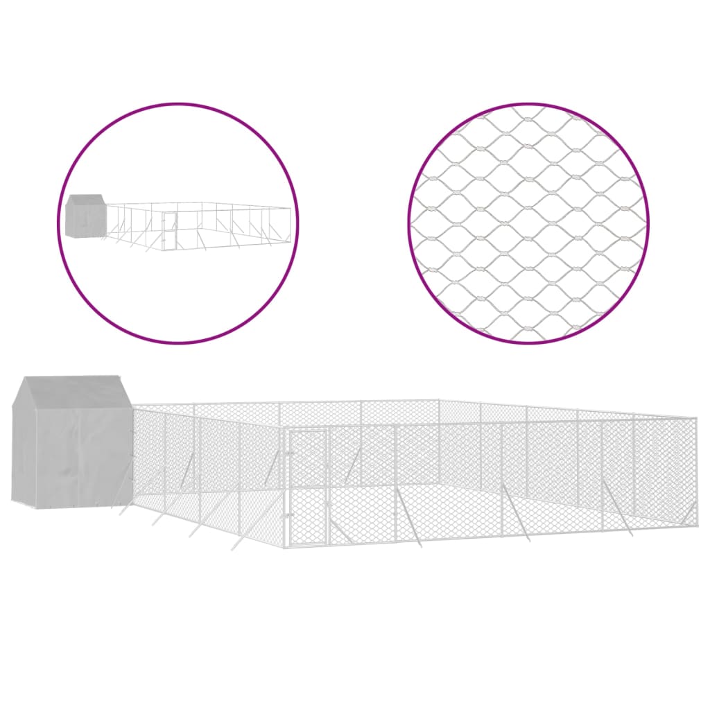 Outdoor Dog Kennel With Roof Silver Galvanised Steel