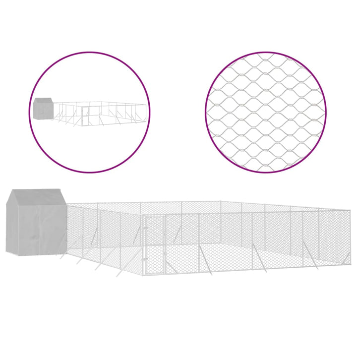 Outdoor Dog Kennel With Roof Silver Galvanised Steel