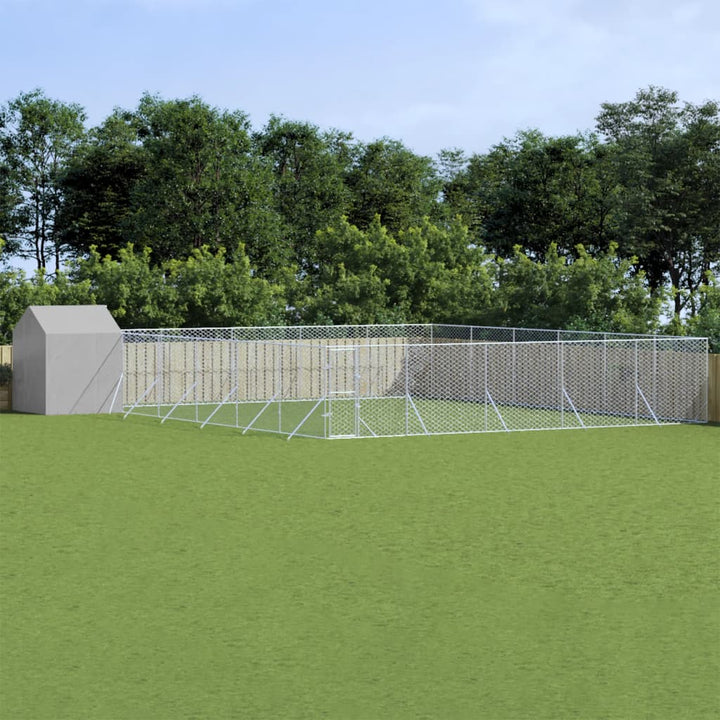 Outdoor Dog Kennel With Roof Silver Galvanised Steel