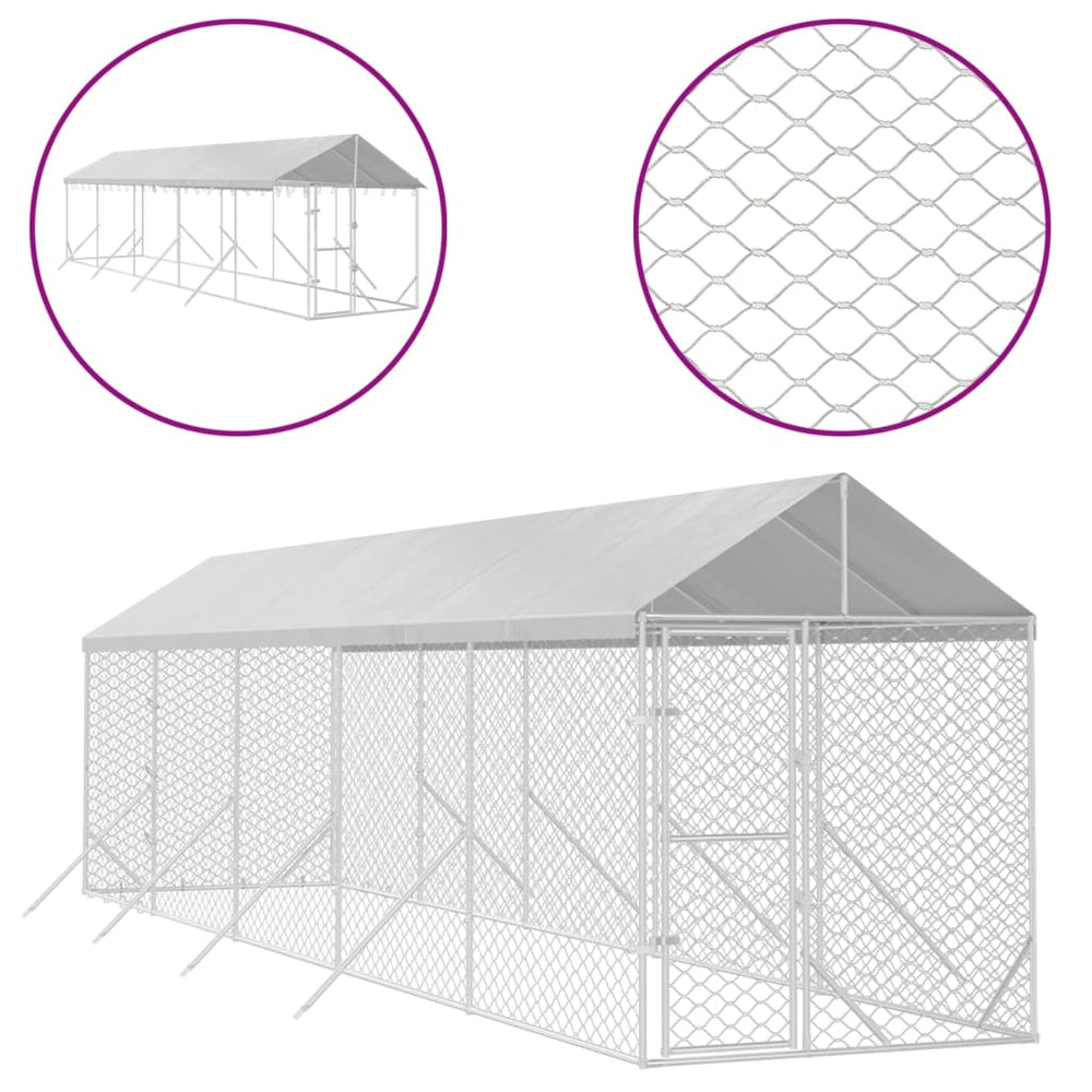 Outdoor Dog Kennel With Roof Silver Galvanised Steel