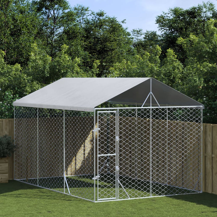 Outdoor Dog Kennel With Roof Silver Galvanised Steel