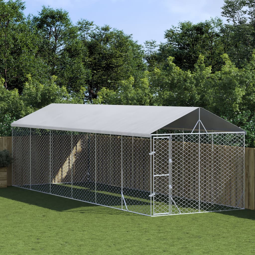 Outdoor Dog Kennel With Roof Silver Galvanised Steel