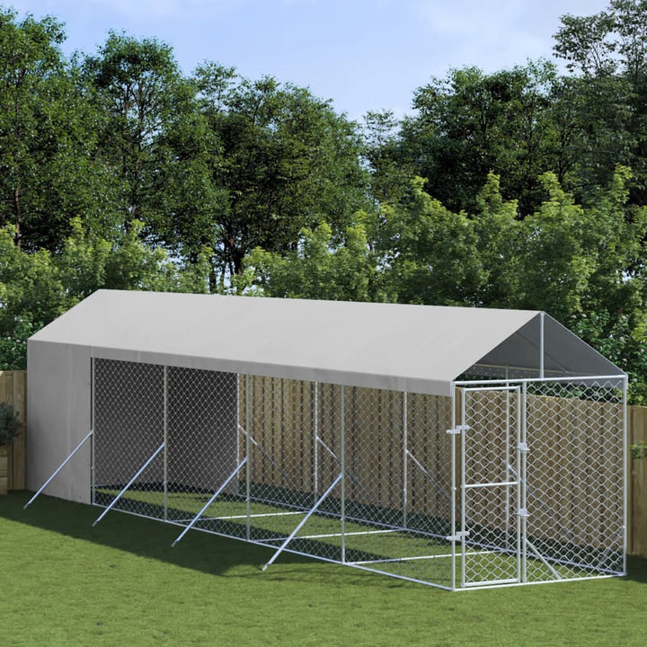 Outdoor Dog Kennel With Roof Silver Galvanised Steel