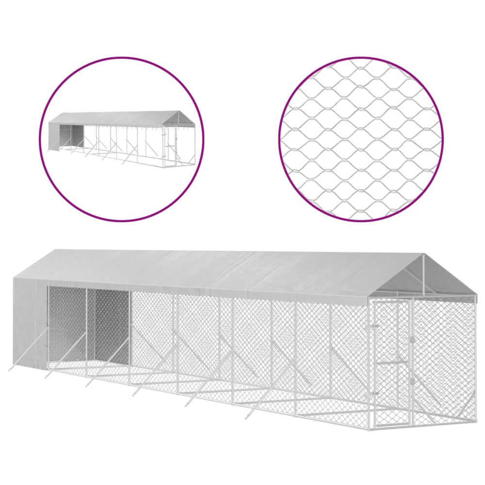 Outdoor Dog Kennel With Roof Silver Galvanised Steel