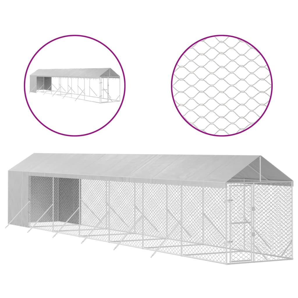 Outdoor Dog Kennel With Roof Silver Galvanised Steel