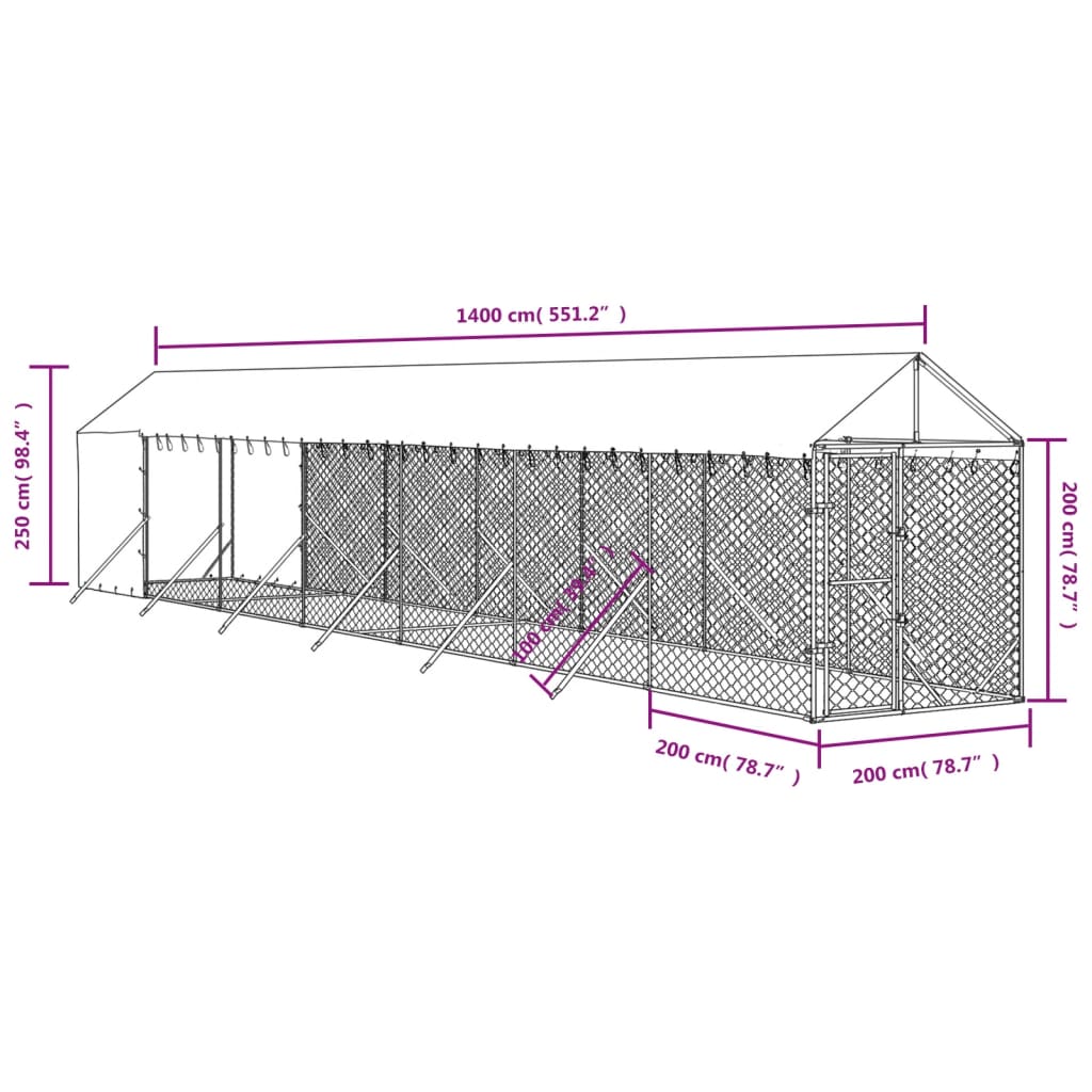 Outdoor Dog Kennel With Roof Silver Galvanised Steel