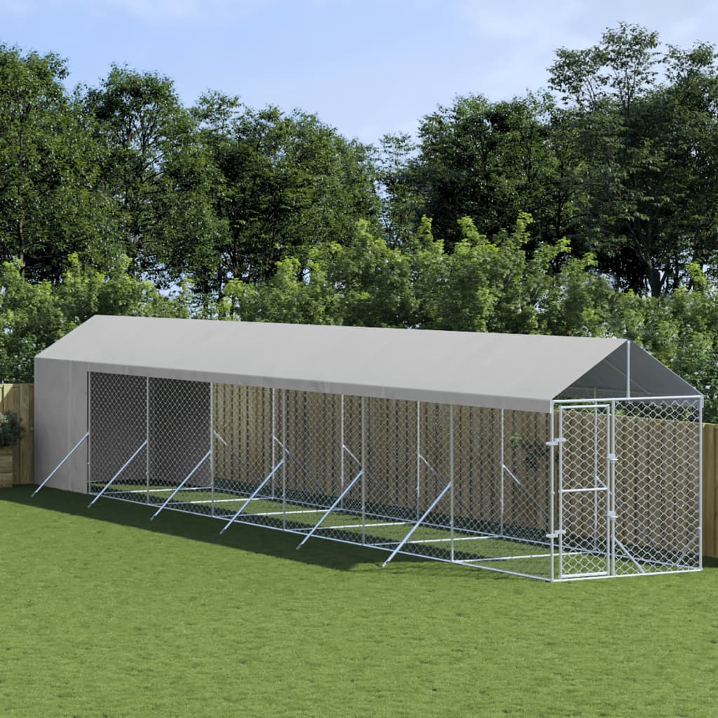 Outdoor Dog Kennel With Roof Silver Galvanised Steel