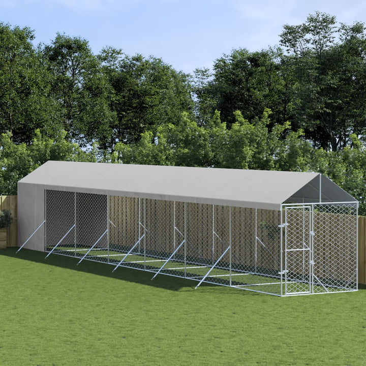 Outdoor Dog Kennel With Roof Silver Galvanised Steel
