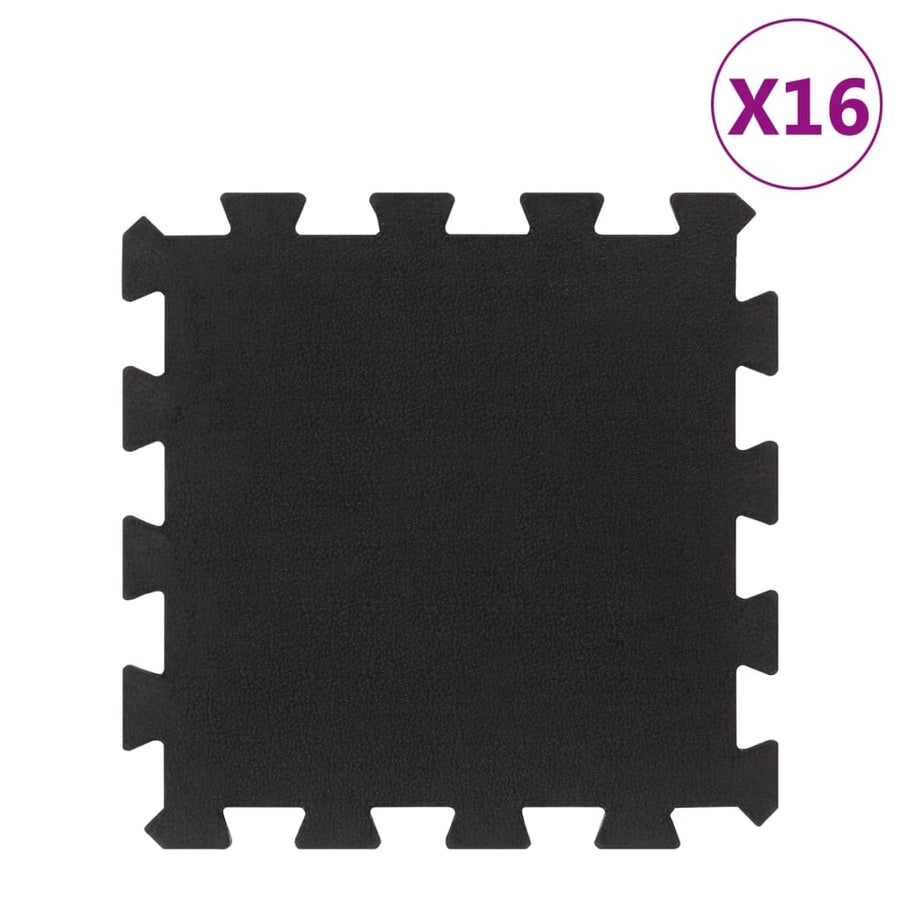 Rubber Floor Tiles 16 Pcs Black 16 Mm 30X30 Cm