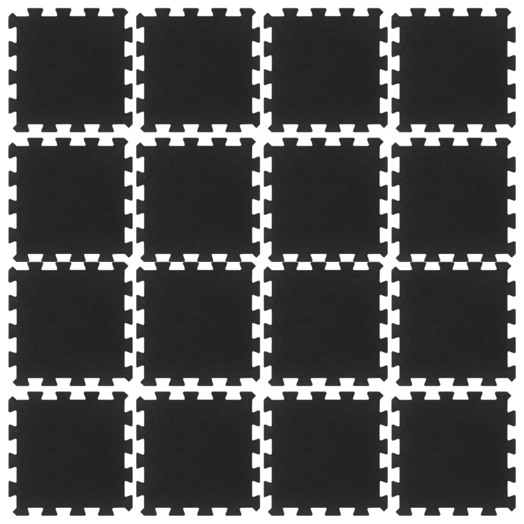 Rubber Floor Tiles 16 Pcs Black 16 Mm 30X30 Cm