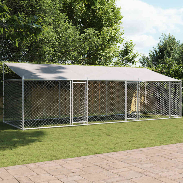 Dog Cage With Roof And Door Grey Galvanised Steel
