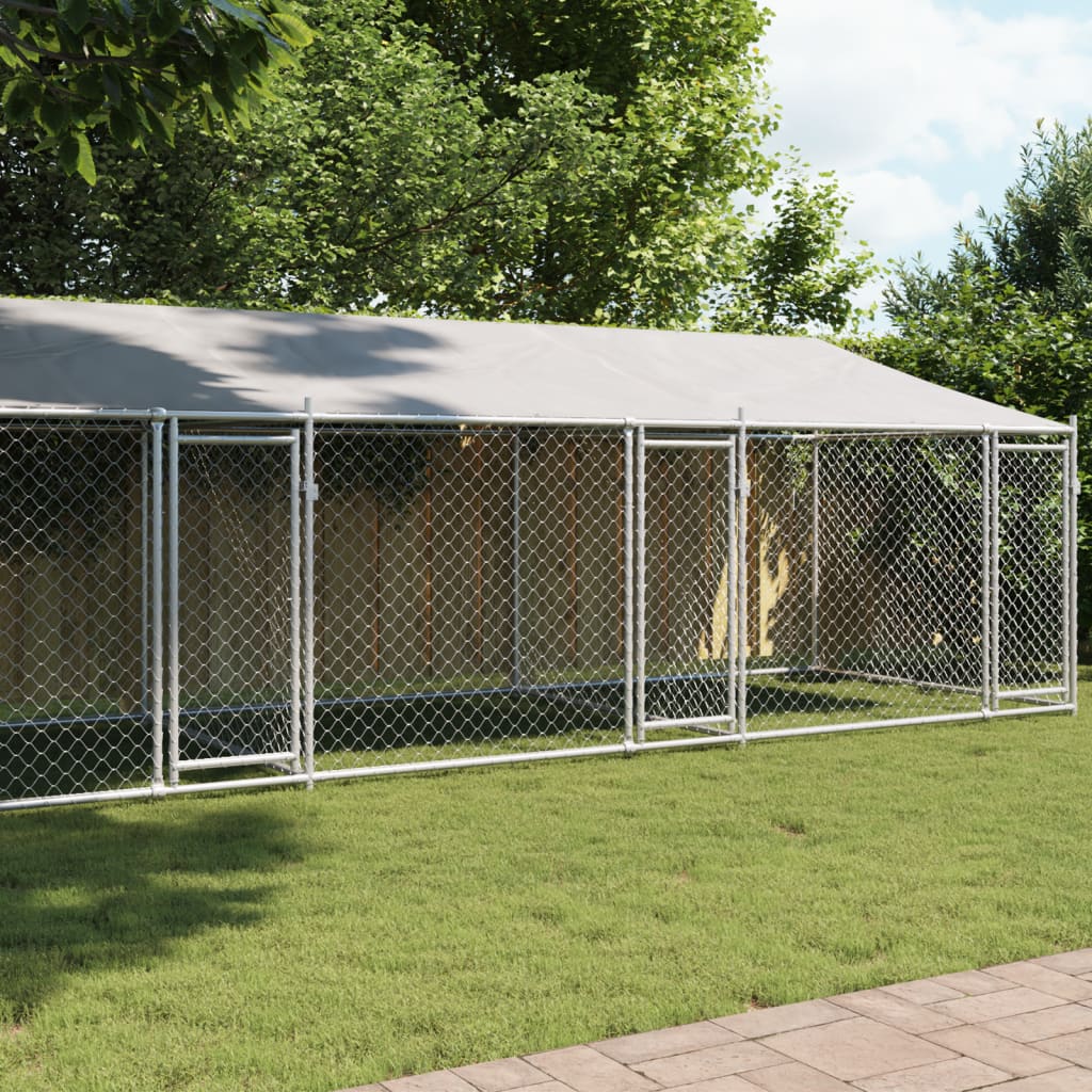 Dog Cage With Roof And Door Grey Galvanised Steel