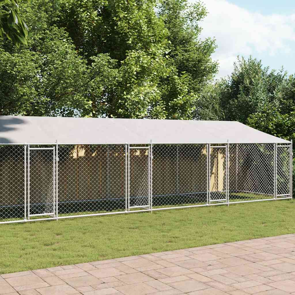 Dog Cage With Roof And Door Grey Galvanised Steel