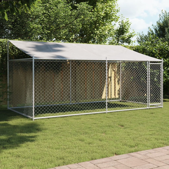 Dog Cage With Roof And Door Grey Galvanised Steel