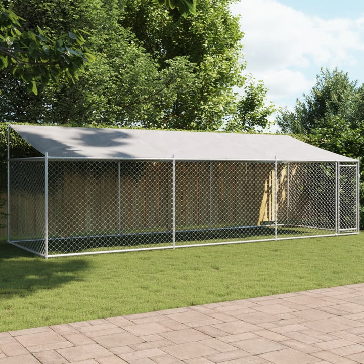 Dog Cage With Roof And Door Grey Galvanised Steel