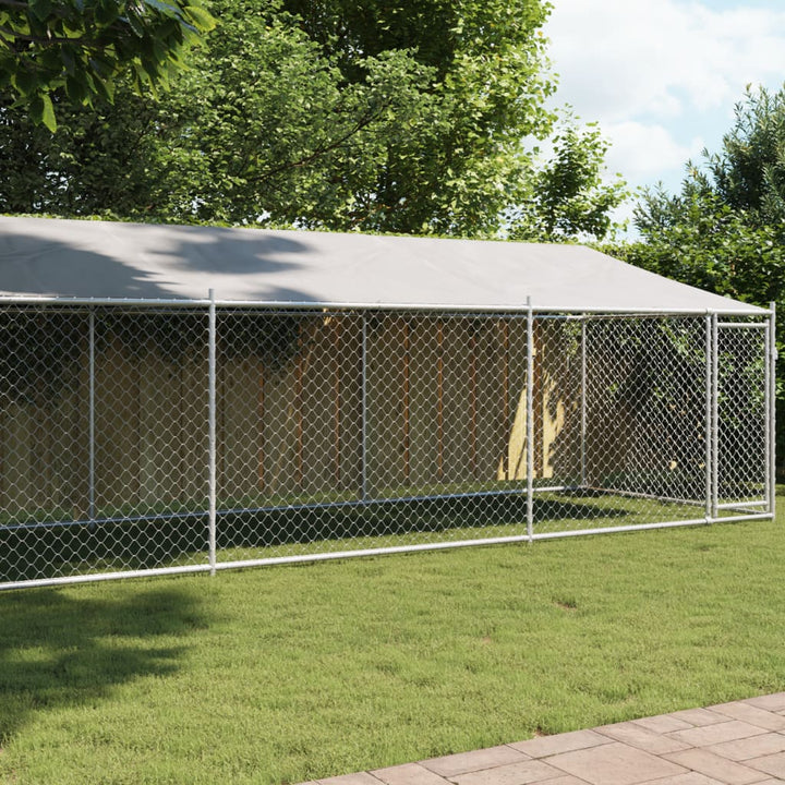 Dog Cage With Roof And Door Grey Galvanised Steel