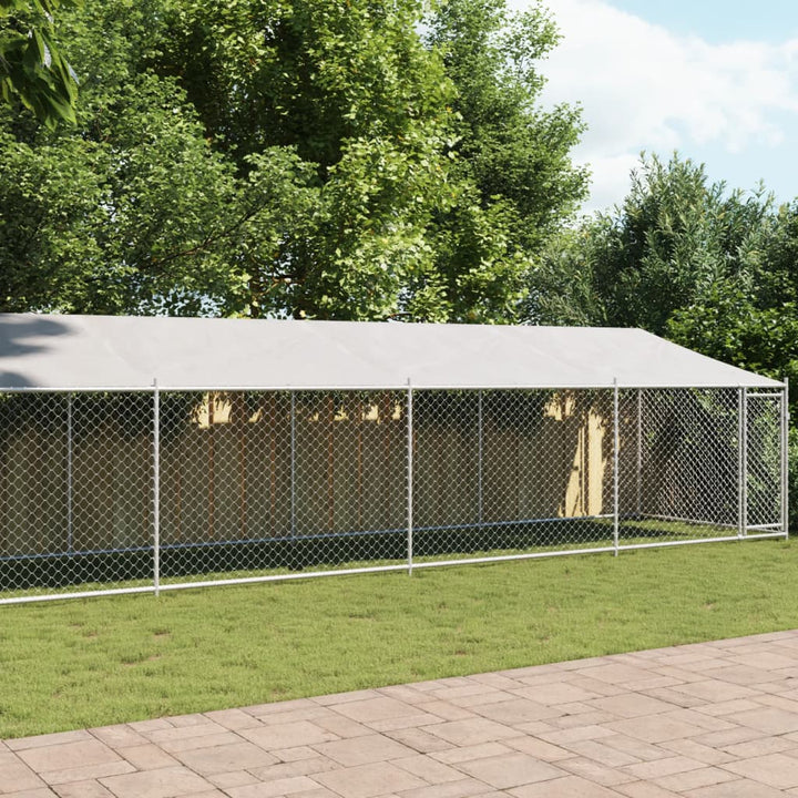 Dog Cage With Roof And Door Grey Galvanised Steel