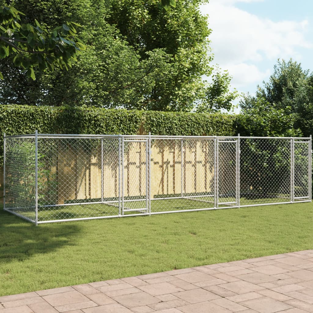Dog Cage With Doors Grey Galvanised Steel