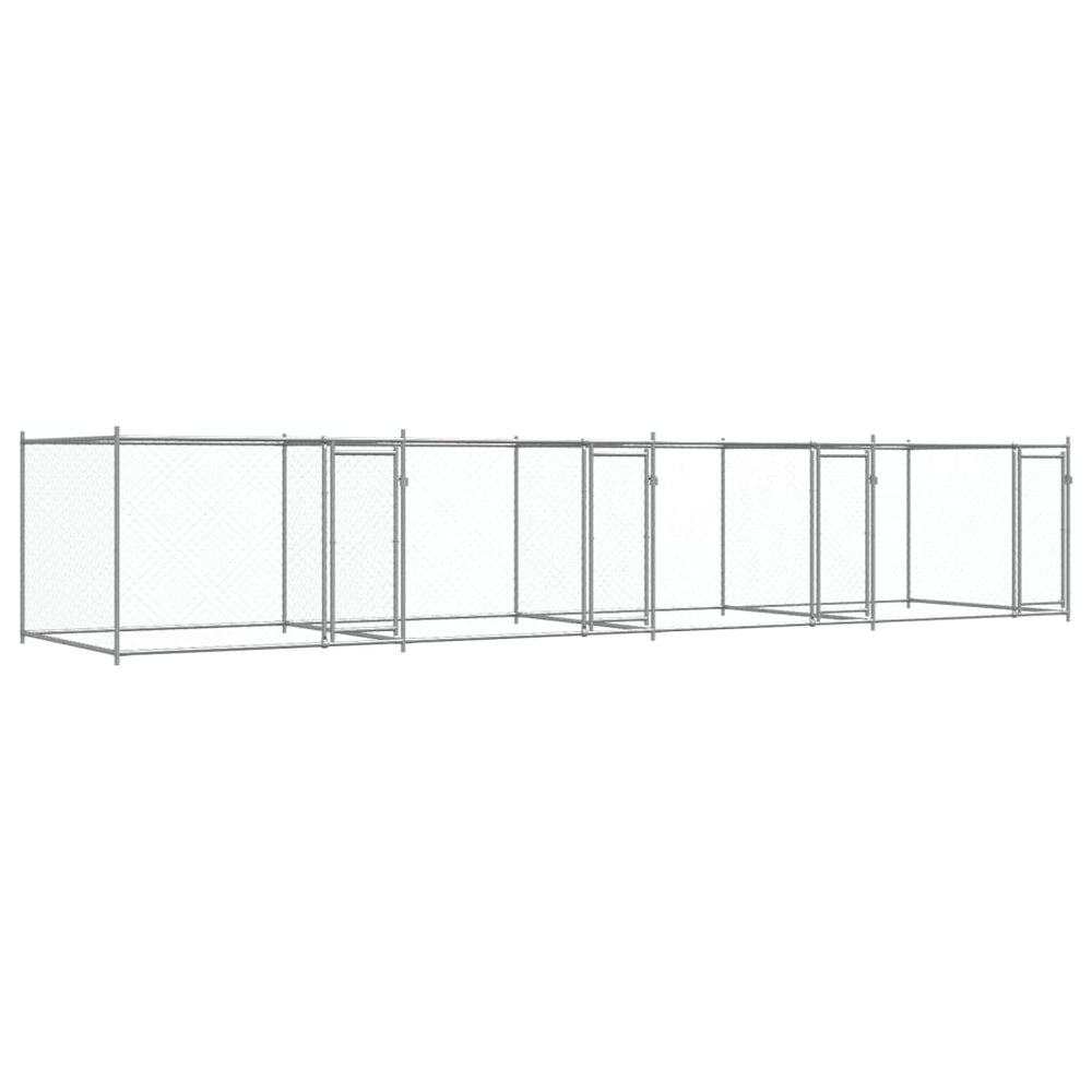 Dog Cage With Doors Grey Galvanised Steel
