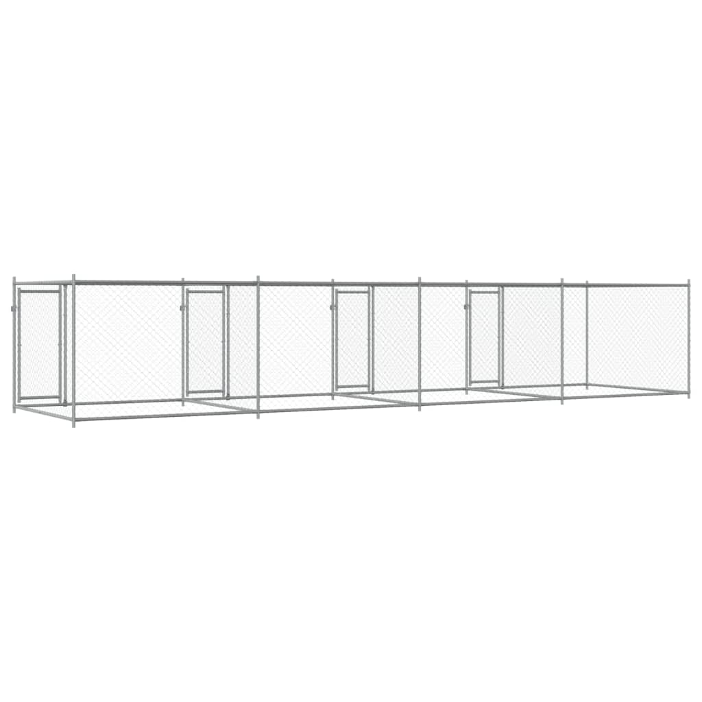 Dog Cage With Doors Grey Galvanised Steel