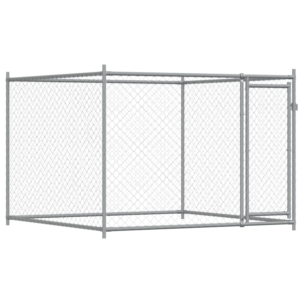 Dog Cage With Doors Grey Galvanised Steel