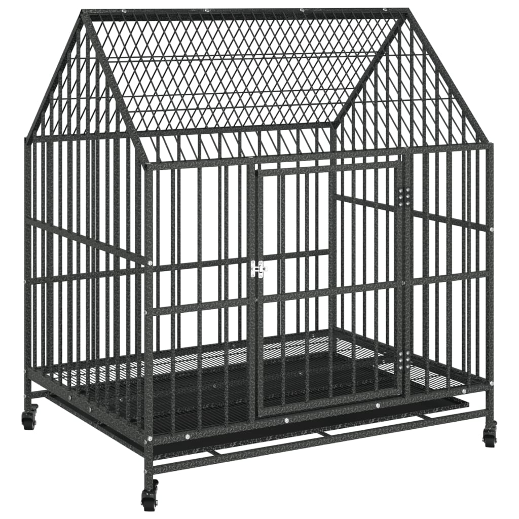 Dog Cage With Wheels Black Galvanised Steel