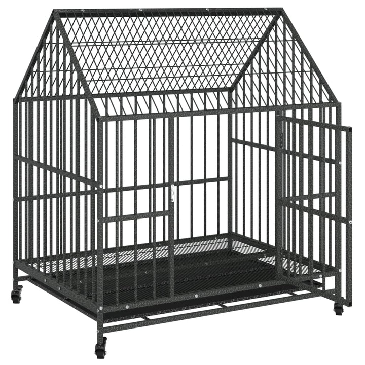 Dog Cage With Wheels Black Galvanised Steel