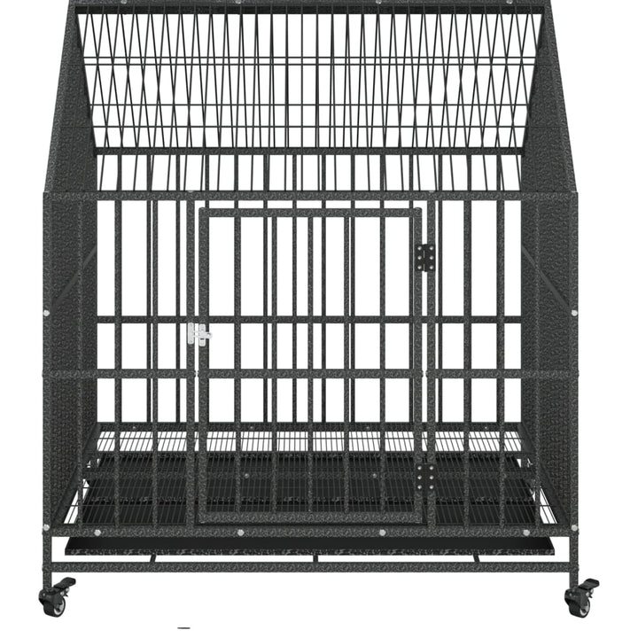 Dog Cage With Wheels Black Galvanised Steel
