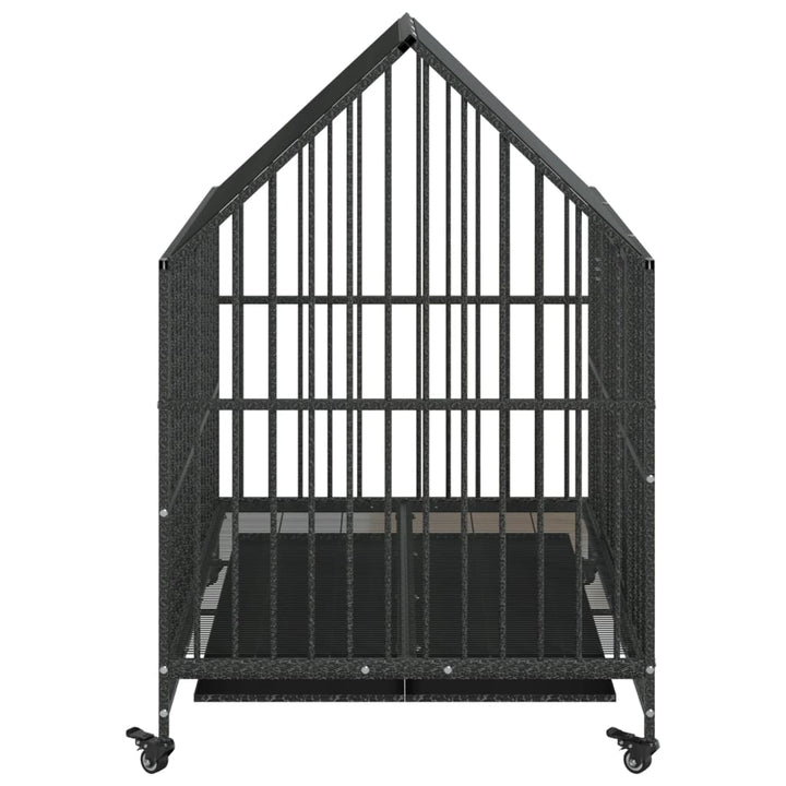 Dog Cage With Wheels Black Galvanised Steel
