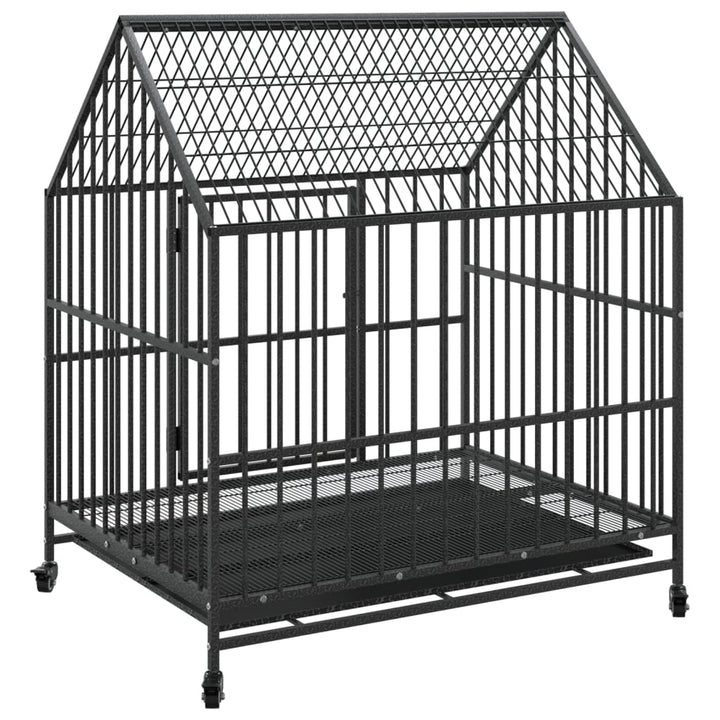 Dog Cage With Wheels Black Galvanised Steel