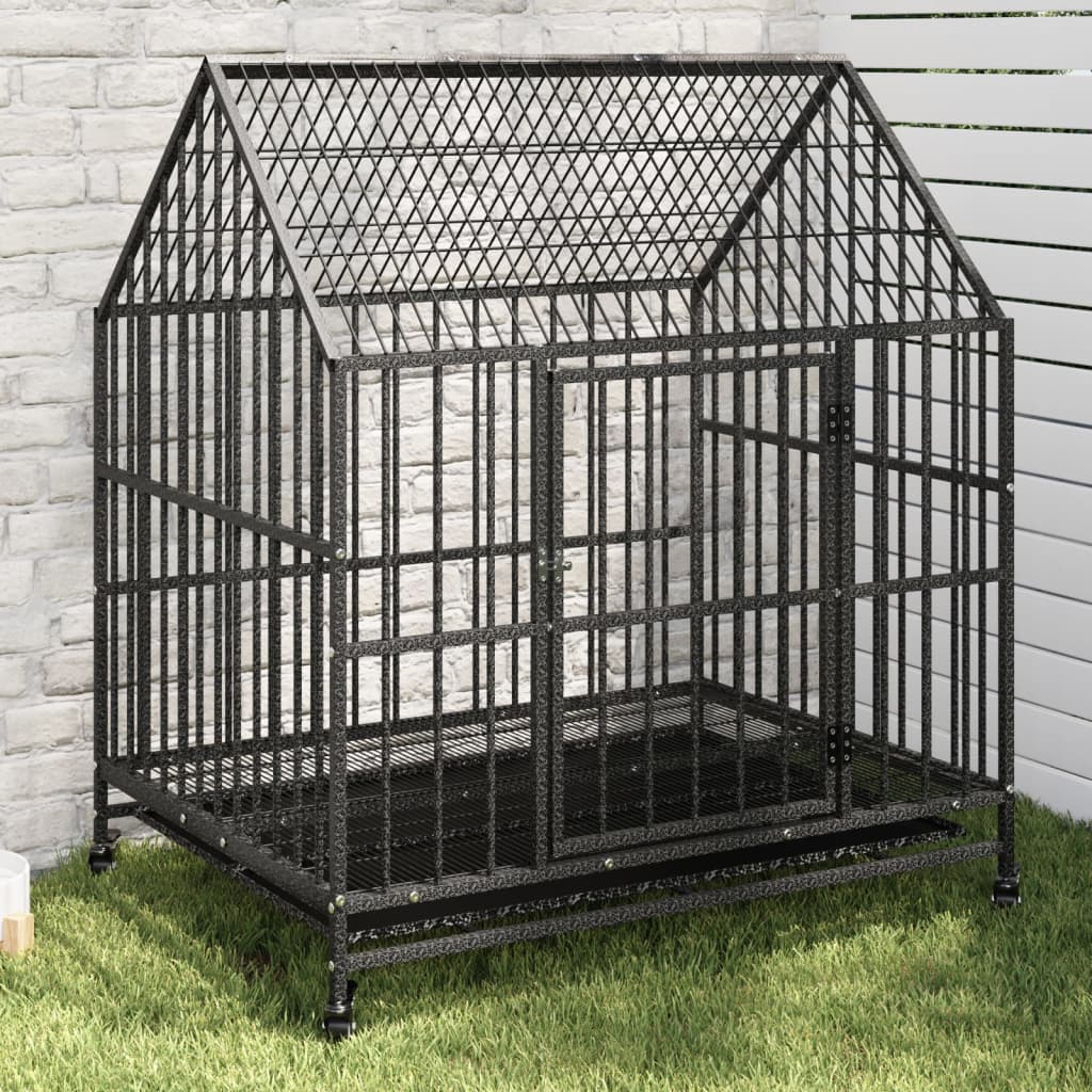Dog Cage With Wheels Black Galvanised Steel