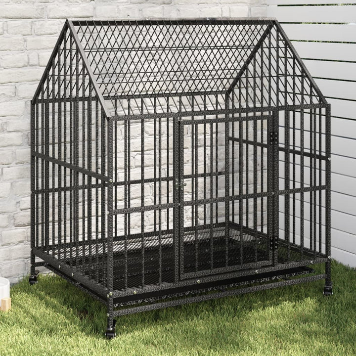 Dog Cage With Wheels Black Galvanised Steel