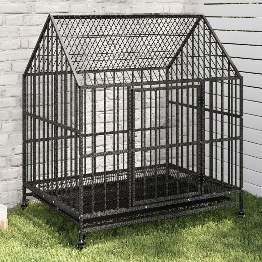 Dog Cage With Wheels Black Galvanised Steel