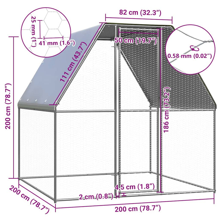 Chicken Cage Silver And Grey Galvanised Steel