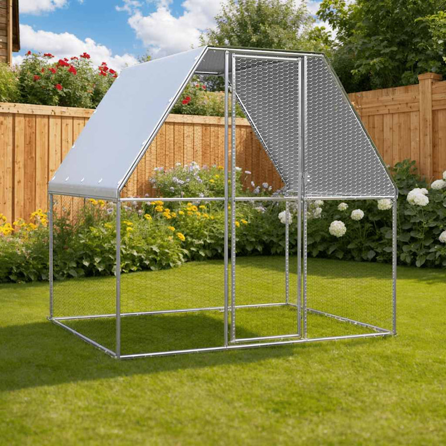 Chicken Cage Silver And Grey Galvanised Steel
