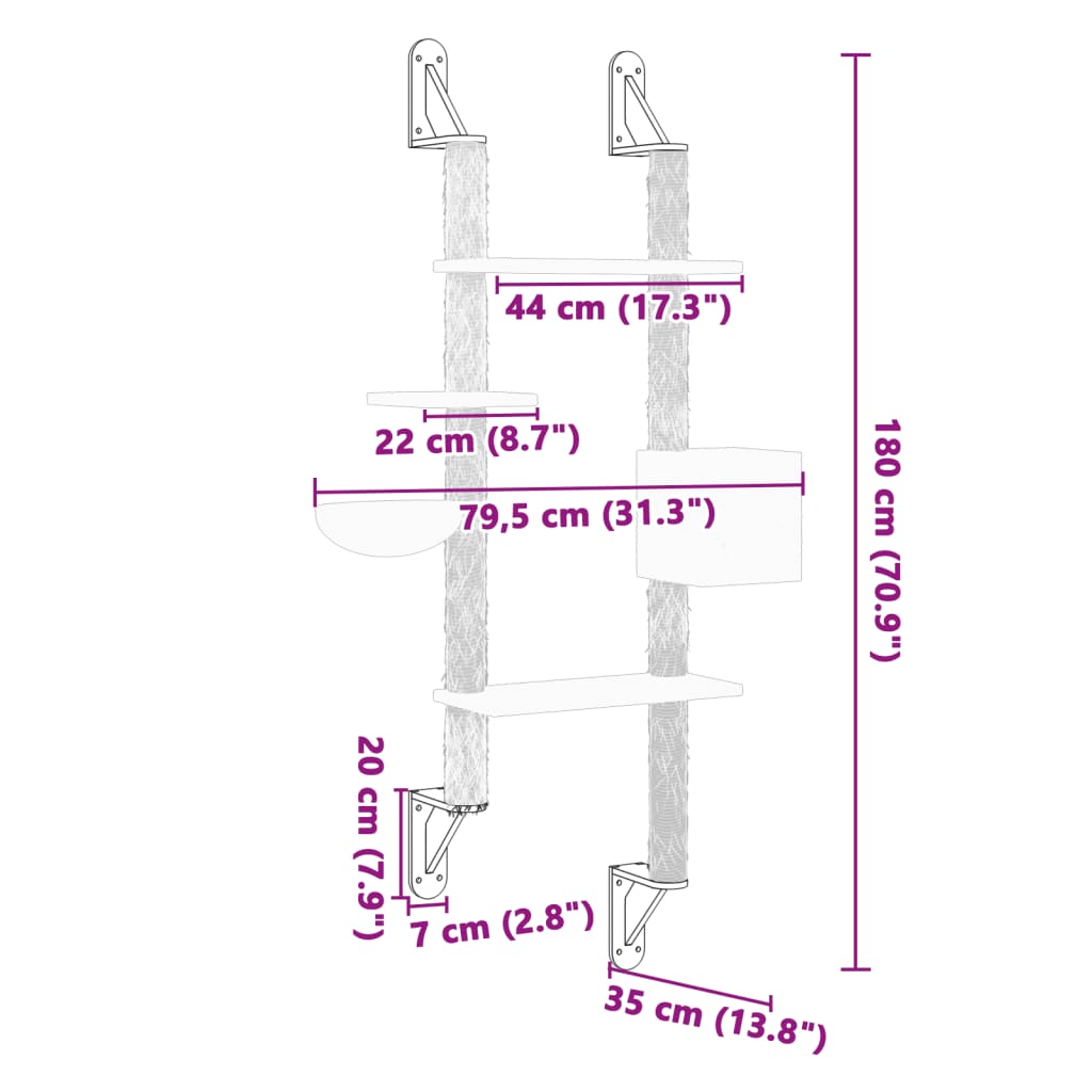 Wall-Mounted Cat Tree With Scratching Post 180 Cm