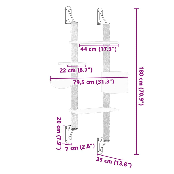 Wall-Mounted Cat Tree With Scratching Post 180 Cm