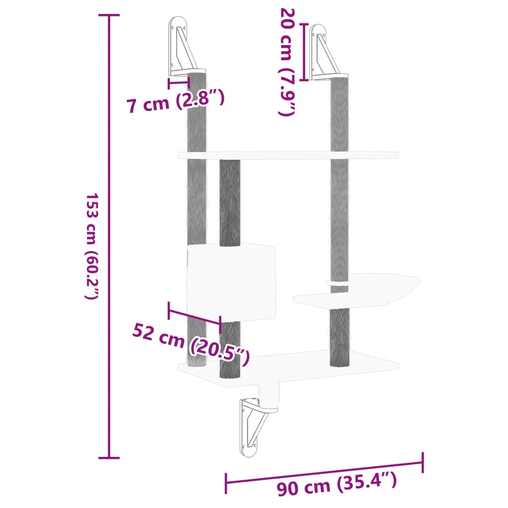 Wall-Mounted Cat Tree With Scratching Post 153 Cm