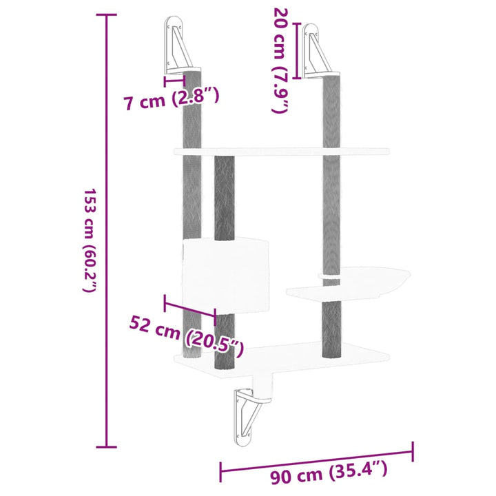 Wall-Mounted Cat Tree With Scratching Post 153 Cm