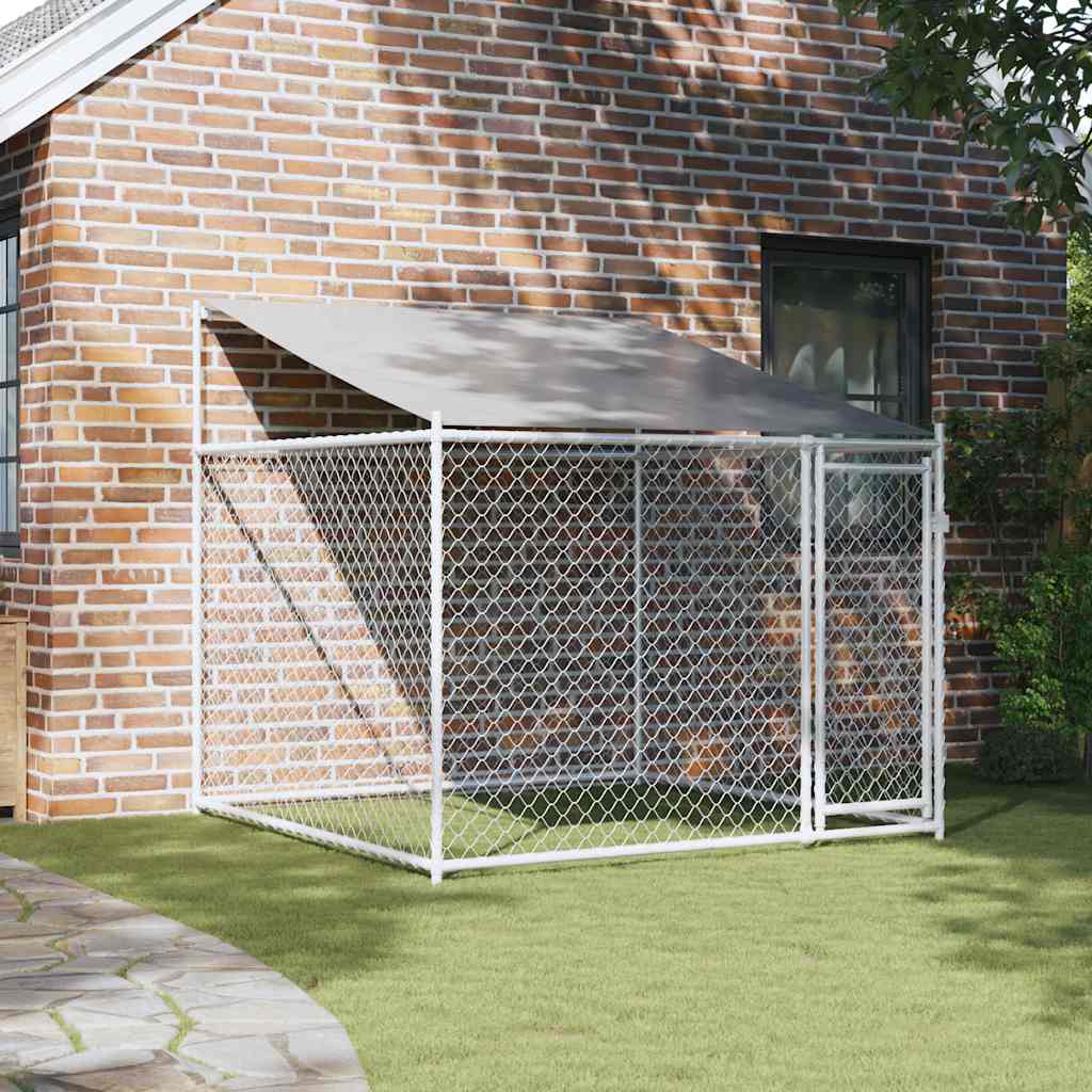 Dog Cage With Roof And Door Grey Galvanised Steel