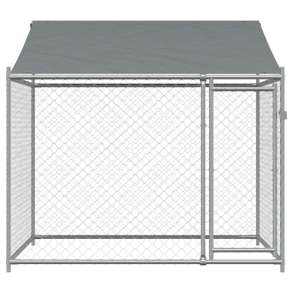 Dog Cage With Roof And Door Grey Galvanised Steel