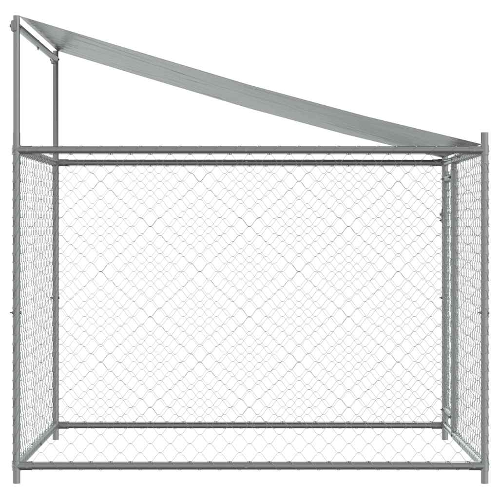 Dog Cage With Roof And Door Grey Galvanised Steel