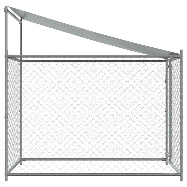 Dog Cage With Roof And Door Grey Galvanised Steel