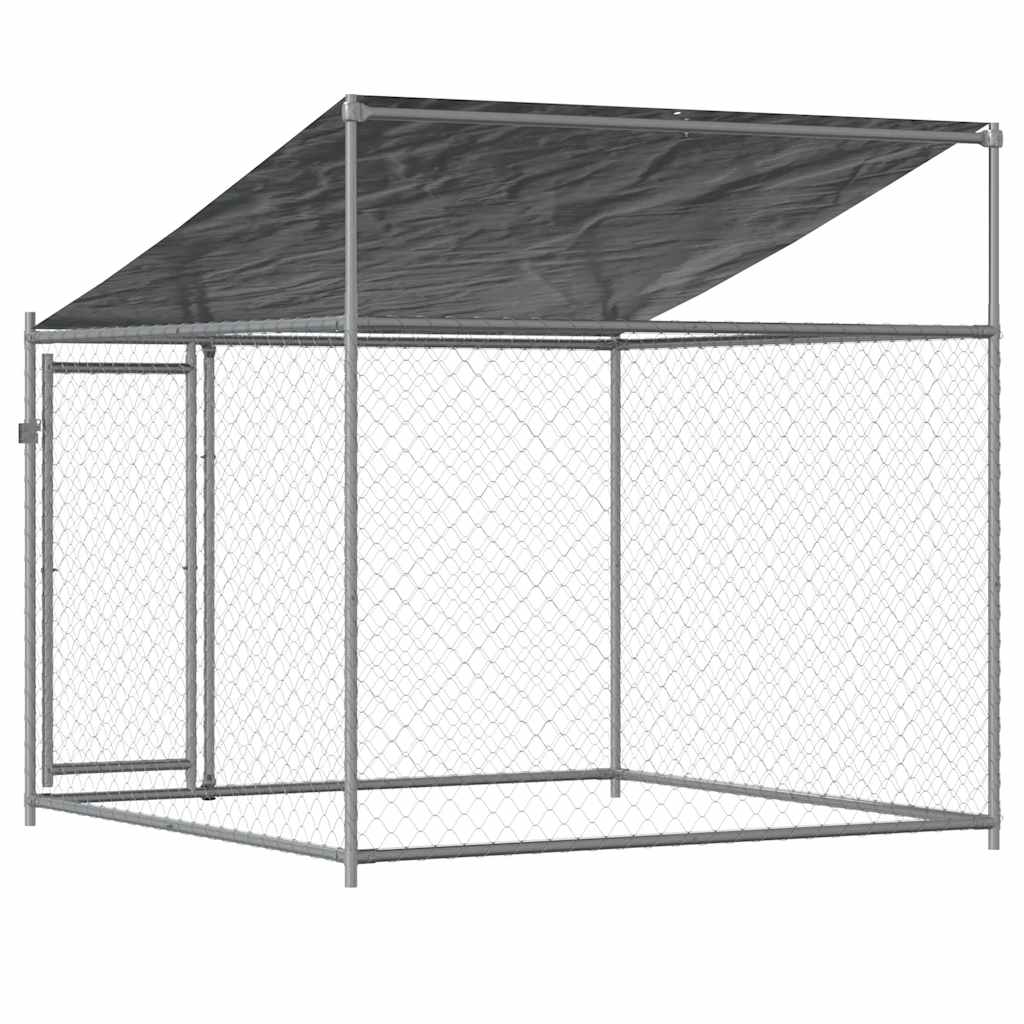 Dog Cage With Roof And Door Grey Galvanised Steel