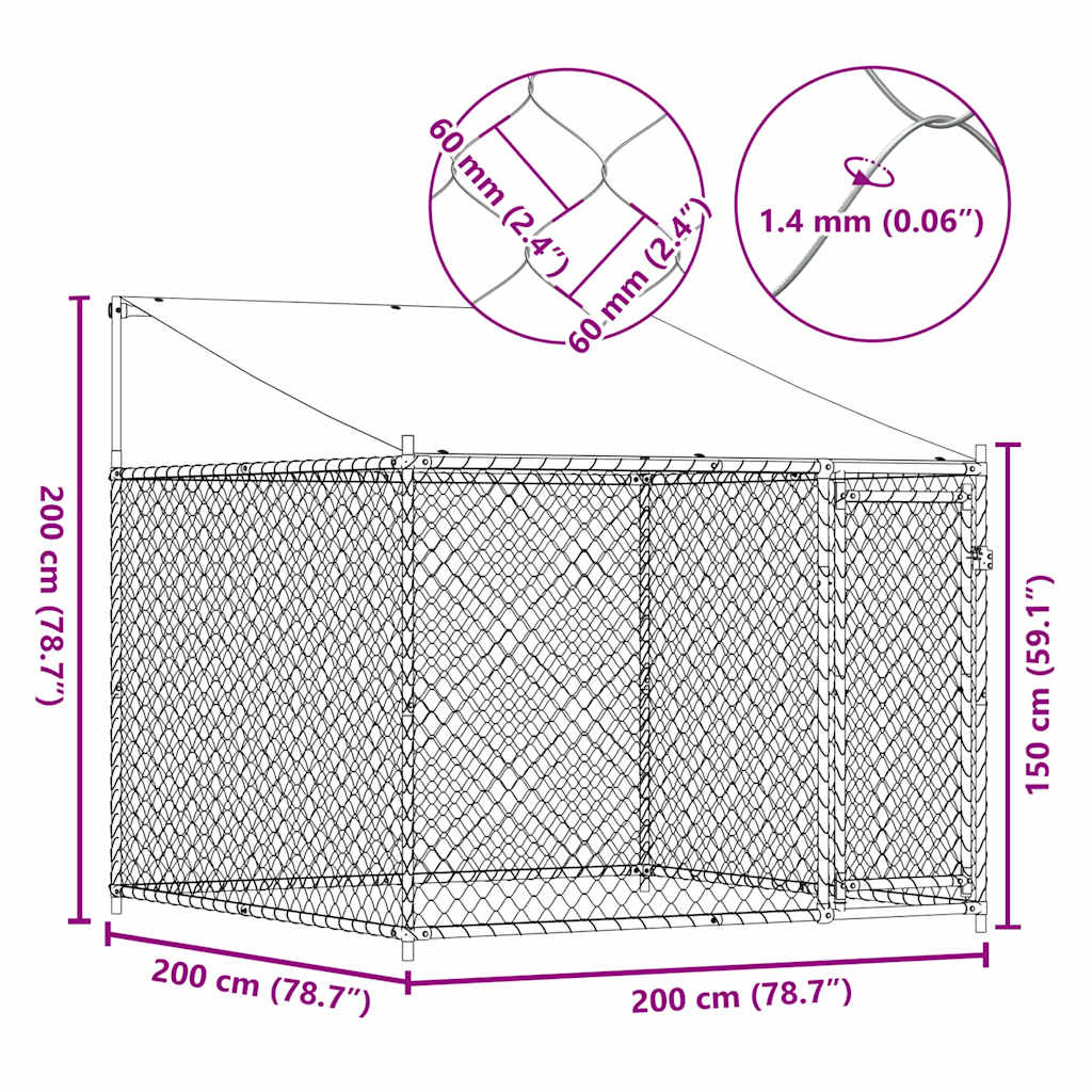 Dog Cage With Roof And Door Grey Galvanised Steel