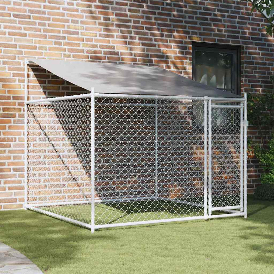Dog Cage With Roof And Door Grey Galvanised Steel