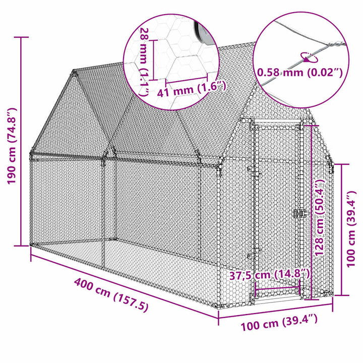 Chicken Cage Silver Galvanised Steel