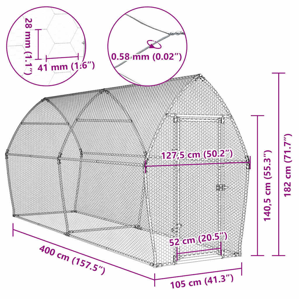 Chicken Cage Silver Galvanised Steel