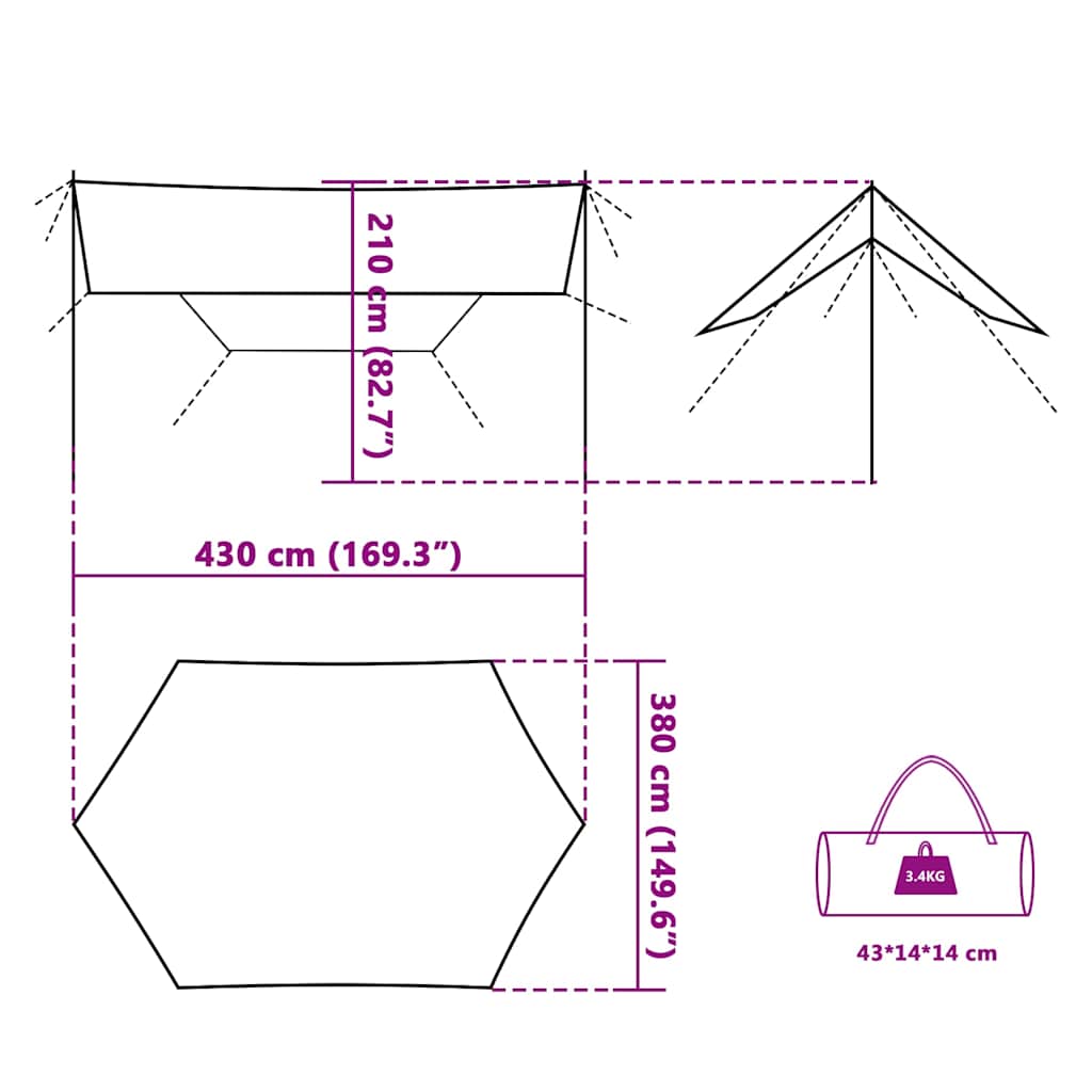 Camping Tarp 430X380X210 Cm Waterproof