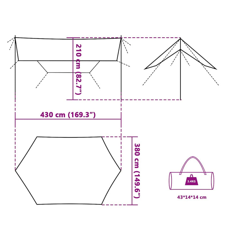 Camping Tarp 430X380X210 Cm Waterproof
